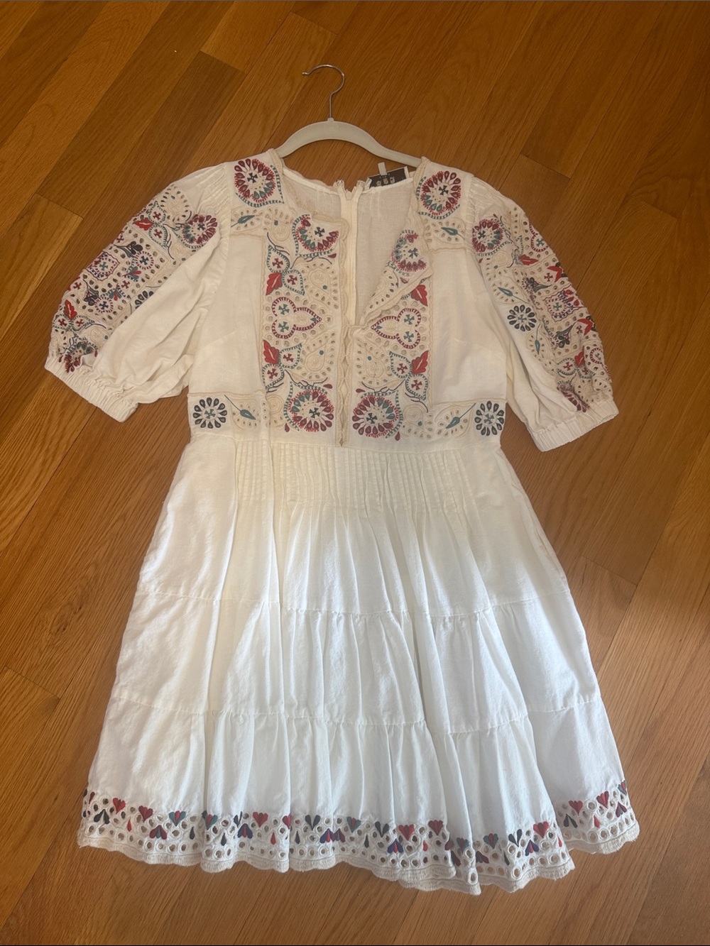 Sea New York Cream Embroidered Dress with Red & Teal Accents